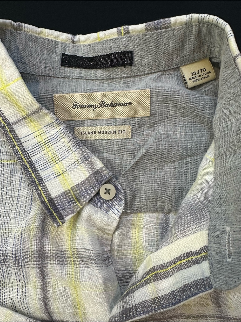 Tommy Bahama Island Modern Fit 100% Linen Plaid Button-Down Shirt - Picture 3 of 8